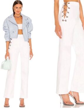 EB Denim White Wide Leg Lace-Up Side Pants